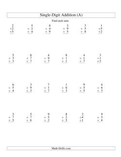 Column Addition -- Three Single-Digit Numbers