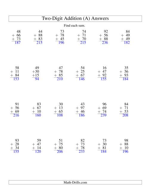 column addition three two digit numbers a