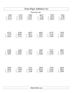 Column Addition -- Three Four-Digit Numbers