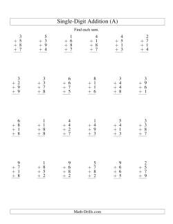 Column Addition -- Four One-Digit Numbers