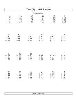 Column Addition -- Four Two-Digit Numbers