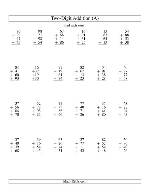 Column Addition -- Four Two-Digit Numbers (A)