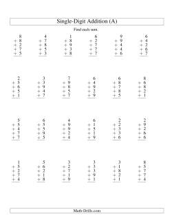 Column Addition -- Five One-Digit Numbers