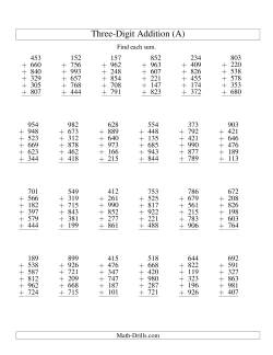 Column Addition -- Six Three-Digit Numbers