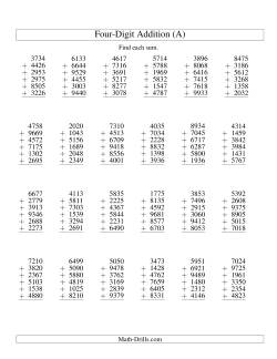 Column Addition -- Six Four-Digit Numbers