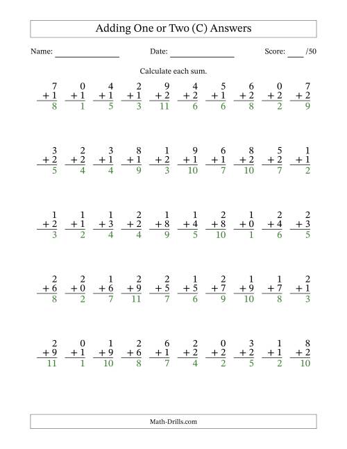 The Adding One or Two With The Other Addend From 0 to 9 – 50 Questions (C) Math Worksheet Page 2