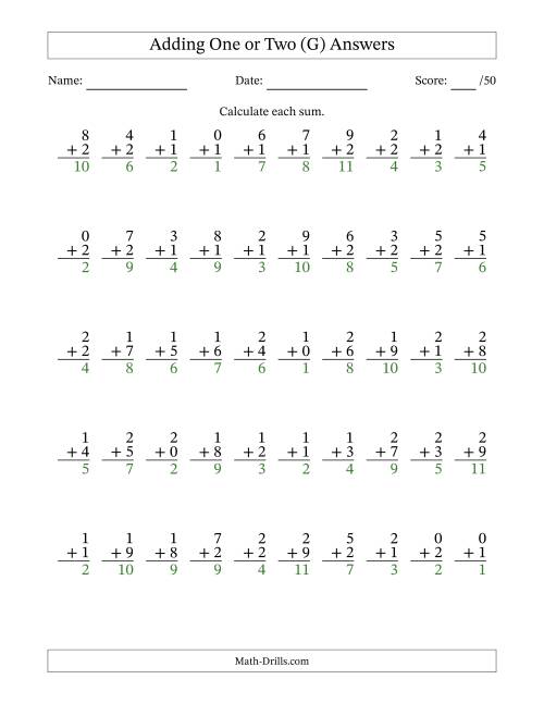 The Adding One or Two With The Other Addend From 0 to 9 – 50 Questions (G) Math Worksheet Page 2