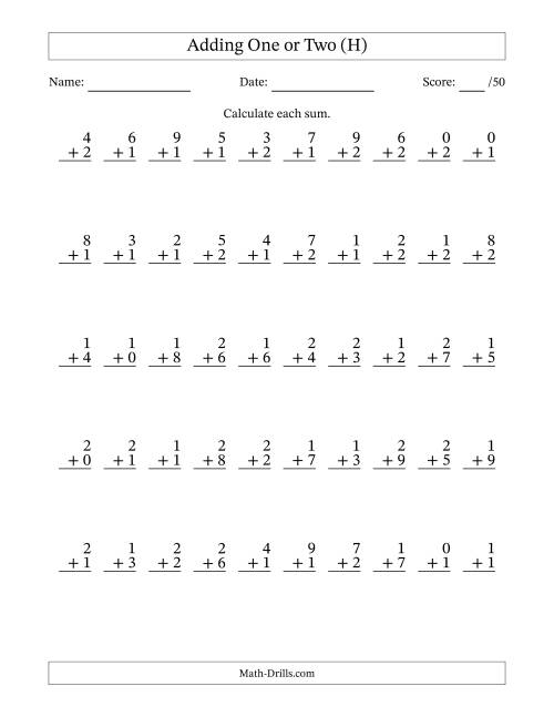 The Adding One or Two With The Other Addend From 0 to 9 – 50 Questions (H) Math Worksheet