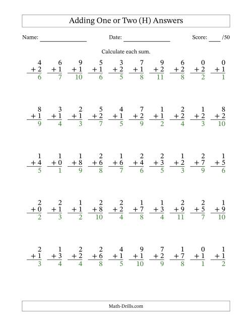 The Adding One or Two With The Other Addend From 0 to 9 – 50 Questions (H) Math Worksheet Page 2