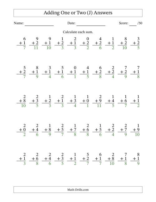 The Adding One or Two With The Other Addend From 0 to 9 – 50 Questions (J) Math Worksheet Page 2