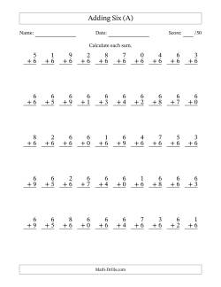 Adding Six With The Other Addend From 0 to 9 – 50 Questions