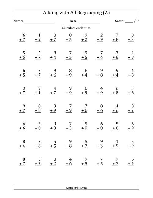 64-single-digit-addition-questions-with-all-regrouping-a