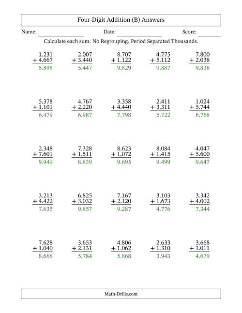 4-Digit Plus 4-Digit Addition With NO Regrouping And Period-Separated ...