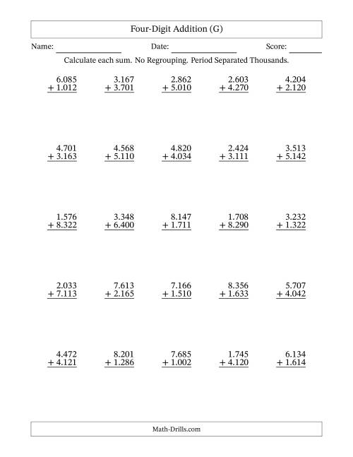 4-Digit Plus 4-Digit Addition with NO Regrouping and Period-Separated ...