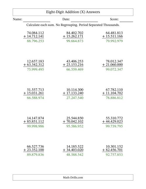 The Eight-Digit Addition With No Regrouping – 15 Questions – Period Separated Thousands (X) Math Worksheet Page 2