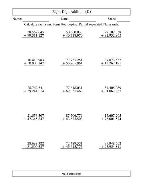 8-digit Plus 8-digit Addition With Some Regrouping And Period-separated 