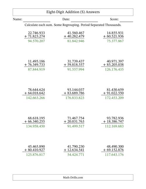 The Eight-Digit Addition With Some Regrouping – 15 Questions – Period Separated Thousands (S) Math Worksheet Page 2