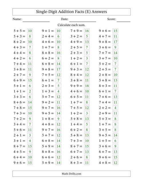 Single Digit Addition 100 Horizontal Questions Some Regrouping E 2548