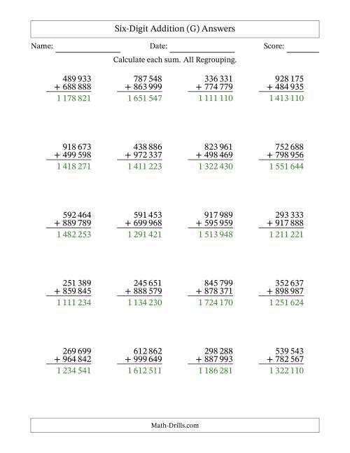 6 Digit Plus 6 Digit Addtion With All Regrouping And Space Separated Thousands G 6951