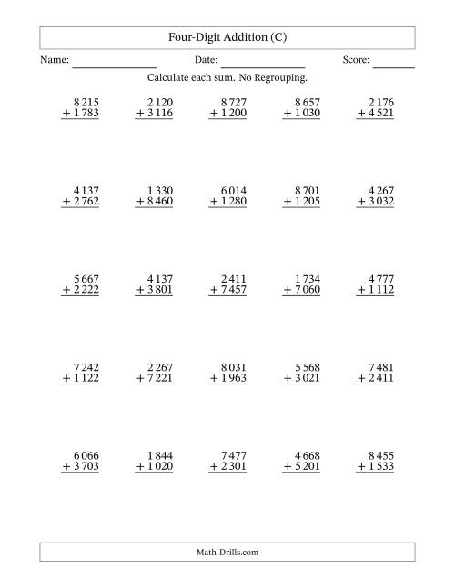 4-Digit Plus 4-Digit Addition with NO Regrouping and Space-Separated ...