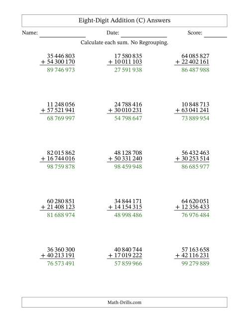 The Eight-Digit Addition With No Regrouping – 15 Questions – Space Separated Thousands (C) Math Worksheet Page 2