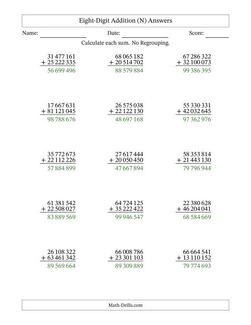 The Eight-Digit Addition With No Regrouping – 15 Questions – Space Separated Thousands (N) Math Worksheet Page 2
