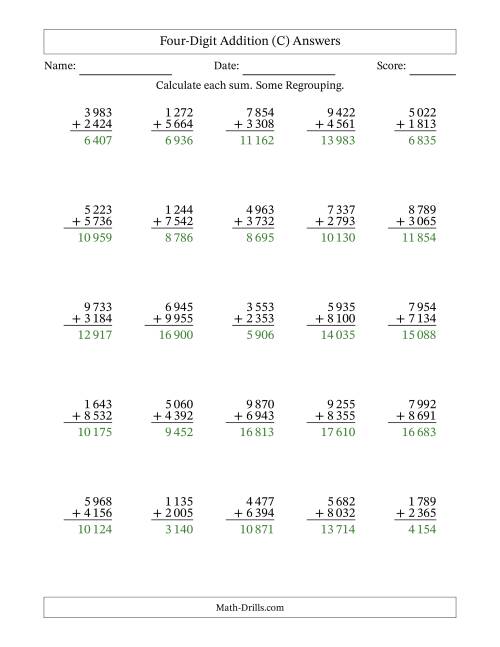 4-Digit Plus 4-Digit Addition with SOME Regrouping and Space-Separated ...