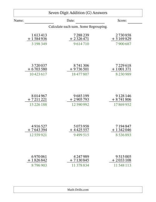 7-Digit Plus 7-Digit Addition With SOME Regrouping And Space-Separated ...