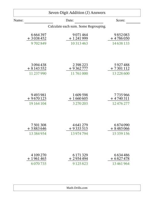 7-Digit Plus 7-Digit Addition with SOME Regrouping and Space-Separated ...