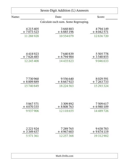 The Seven-Digit Addition With Some Regrouping – 15 Questions – Space Separated Thousands (L) Math Worksheet Page 2