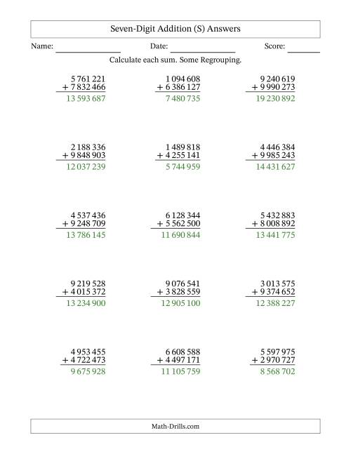 The Seven-Digit Addition With Some Regrouping – 15 Questions – Space Separated Thousands (S) Math Worksheet Page 2