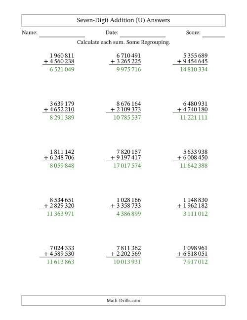 The Seven-Digit Addition With Some Regrouping – 15 Questions – Space Separated Thousands (U) Math Worksheet Page 2