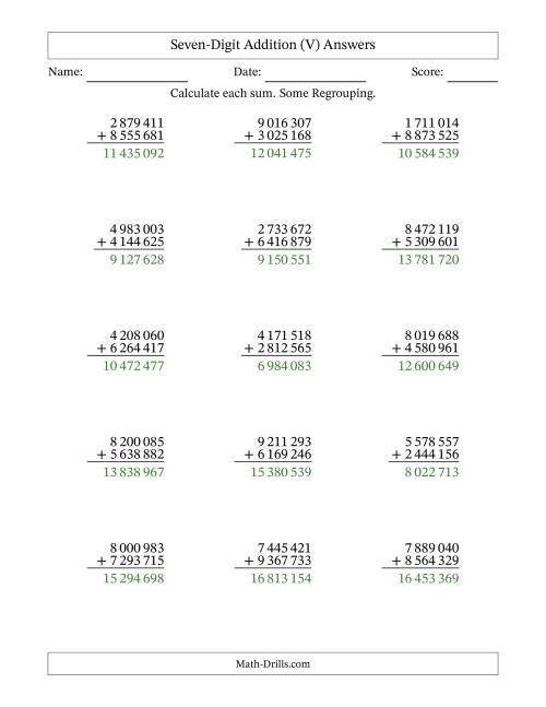 The Seven-Digit Addition With Some Regrouping – 15 Questions – Space Separated Thousands (V) Math Worksheet Page 2