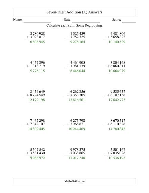 The Seven-Digit Addition With Some Regrouping – 15 Questions – Space Separated Thousands (X) Math Worksheet Page 2