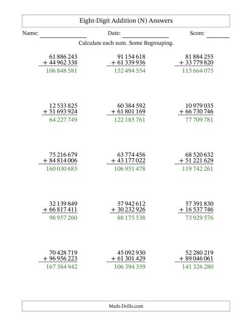 The Eight-Digit Addition With Some Regrouping – 15 Questions – Space Separated Thousands (N) Math Worksheet Page 2
