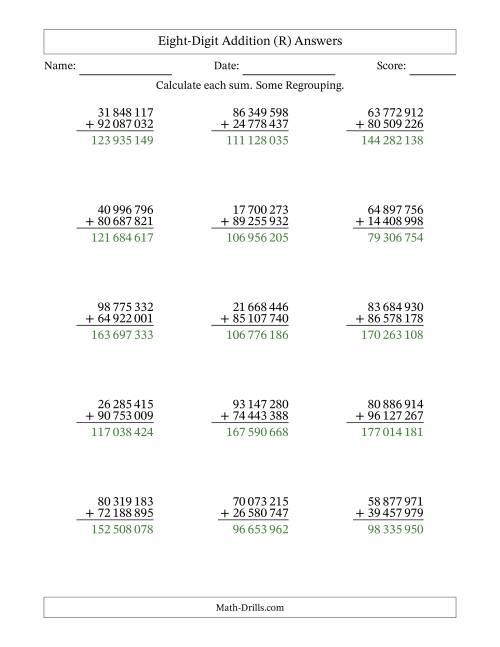 The Eight-Digit Addition With Some Regrouping – 15 Questions – Space Separated Thousands (R) Math Worksheet Page 2