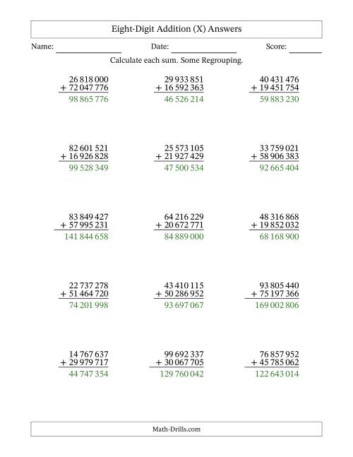 The Eight-Digit Addition With Some Regrouping – 15 Questions – Space Separated Thousands (X) Math Worksheet Page 2