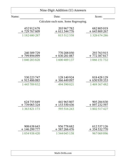 The Nine-Digit Addition With Some Regrouping – 15 Questions – Space Separated Thousands (U) Math Worksheet Page 2