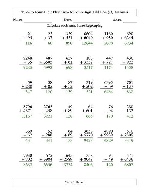 Various-Digit Addition from Two- to Four-Digits (D)