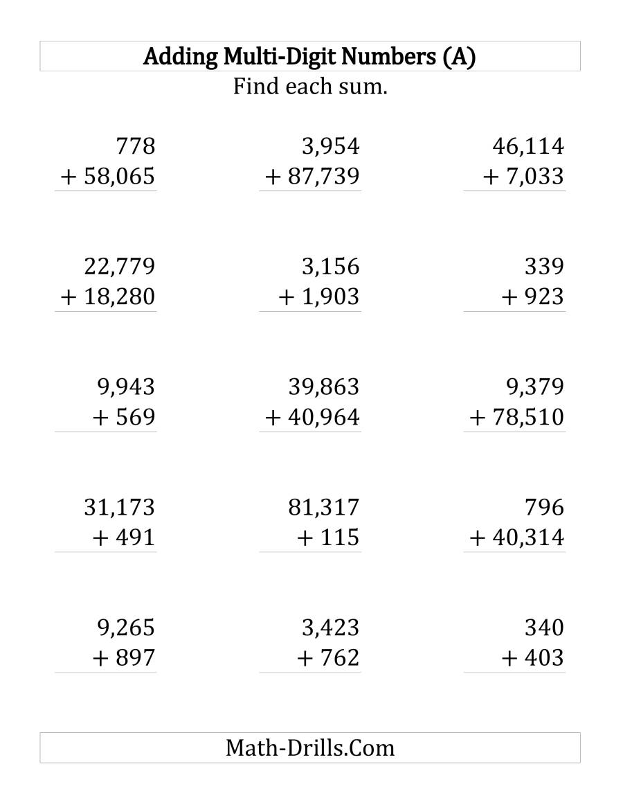 Adding Various Three-, Four-, and Five-Digit Numbers (LP)