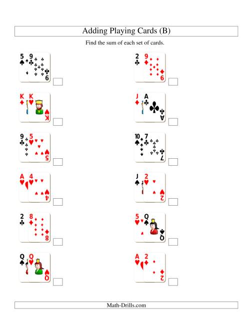 The Adding 2 Playing Cards (B) Math Worksheet