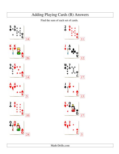 The Adding 2 Playing Cards (B) Math Worksheet Page 2