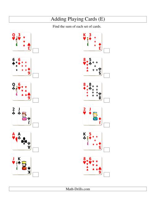 The Adding 2 Playing Cards (E) Math Worksheet