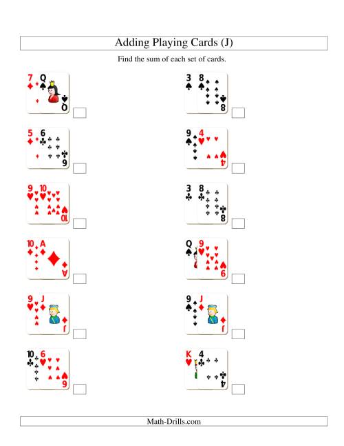The Adding 2 Playing Cards (J) Math Worksheet