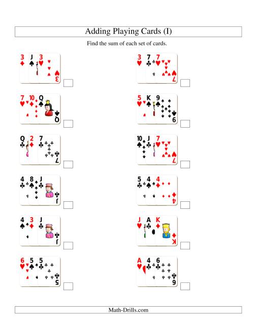 The Adding 3 Playing Cards (I) Math Worksheet