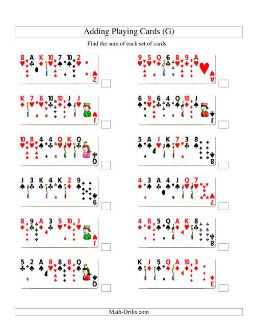 The Adding 7 Playing Cards (G) Math Worksheet