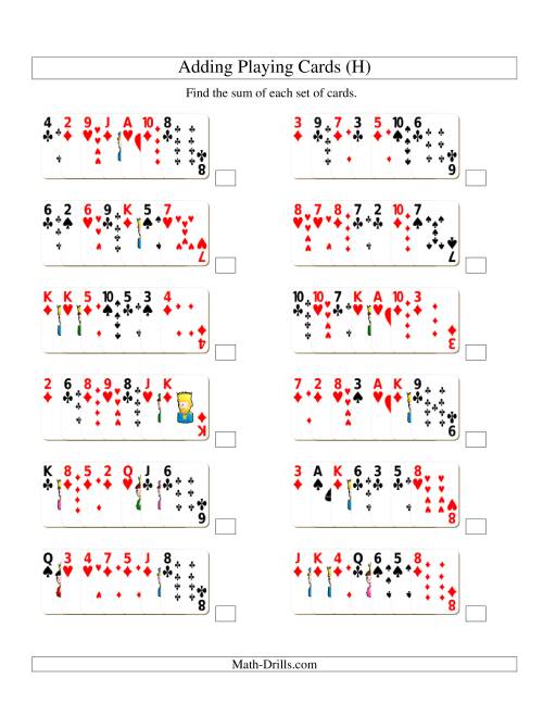 The Adding 7 Playing Cards (H) Math Worksheet