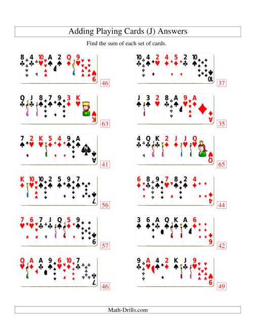 The Adding 7 Playing Cards (J) Math Worksheet Page 2