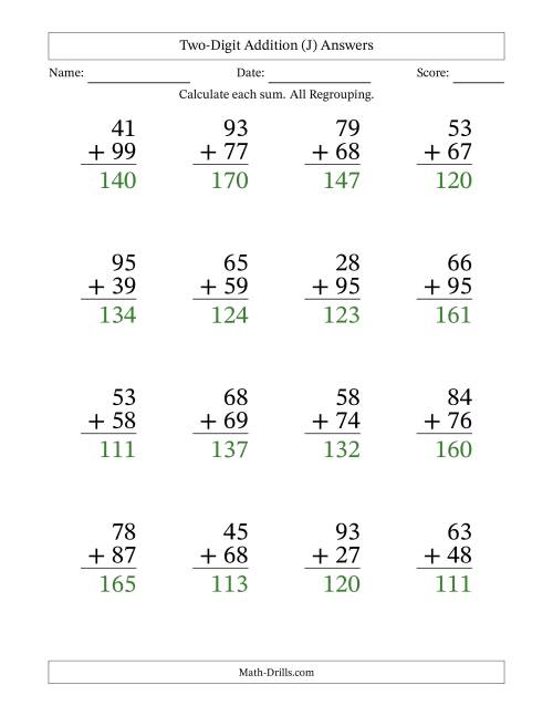 Large Print 2-Digit Plus 2-Digit Addtion with ALL Regrouping (J)