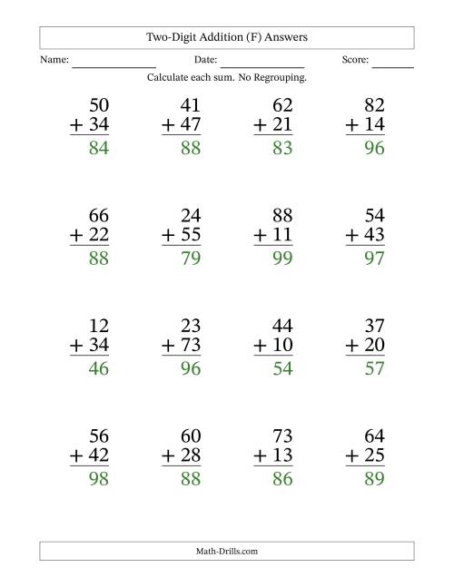 Large Print 2-Digit Plus 2-Digit Addition with NO Regrouping (F)